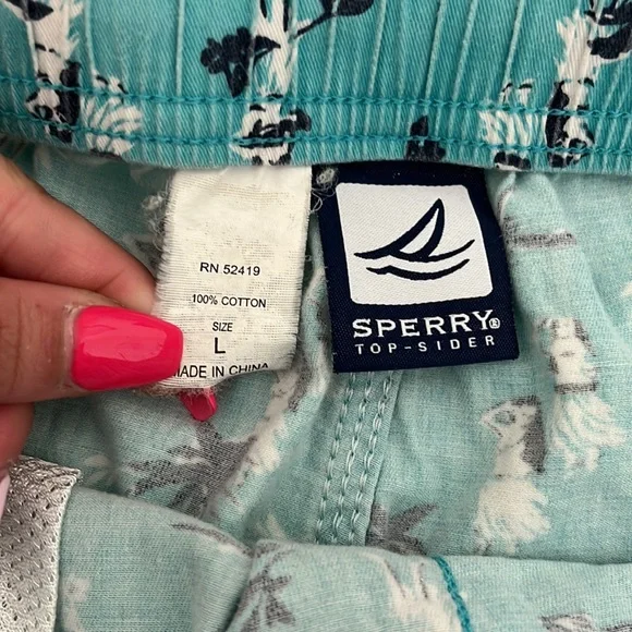 Sperry Men's 5" Blue Black Hula Girl Beach Drawstring Cotton Shorts Size Large - Picture 5 of 5